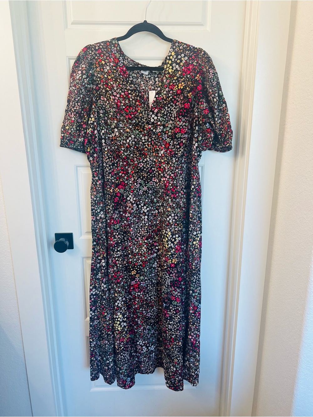 GAP NWT Black Maxi Dress with Pink, Yellow, White and Green Floral Print